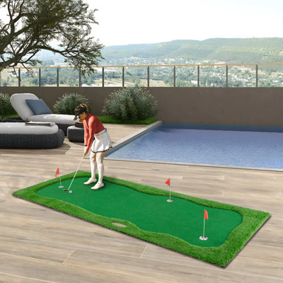 12' x 5' Golf Putting Green Mat with 3 Holes & Flags