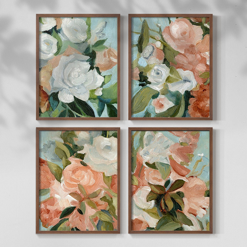 Connected Colors II Framed Print - Set of 4, Walnut, 32" H x 10" W
