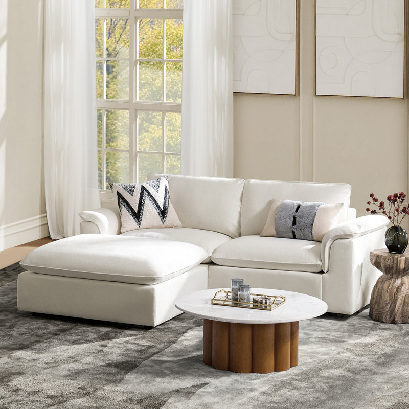 Cioffi 88"W Oversized 3 Piece Down Blend Modular Cloud Sleeper Sofa with Removable Cushion Cover, Ivory