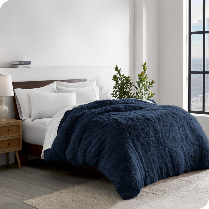 Dark Blue King/California King Shaggy Faux Fur Duvet Cover