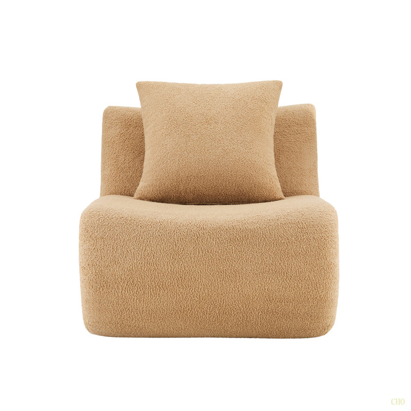 Armless Sofa W/Pillow Teddy Fabric, Chameau
