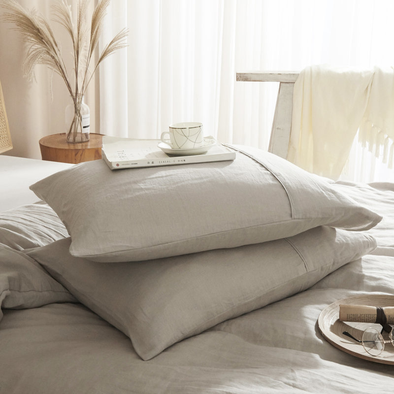 Ensemble de 2 taies d'oreiller 100% lin Lived in Look, Taies d'oreiller pour grand lit, Blanc