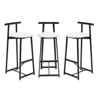 Ensemble de 3 tabourets de bar en métal avec dossier pour îlot de cuisine, chaises de bar à hauteur de comptoir pour salle à manger (noir et blanc) | Idée de cadeau
