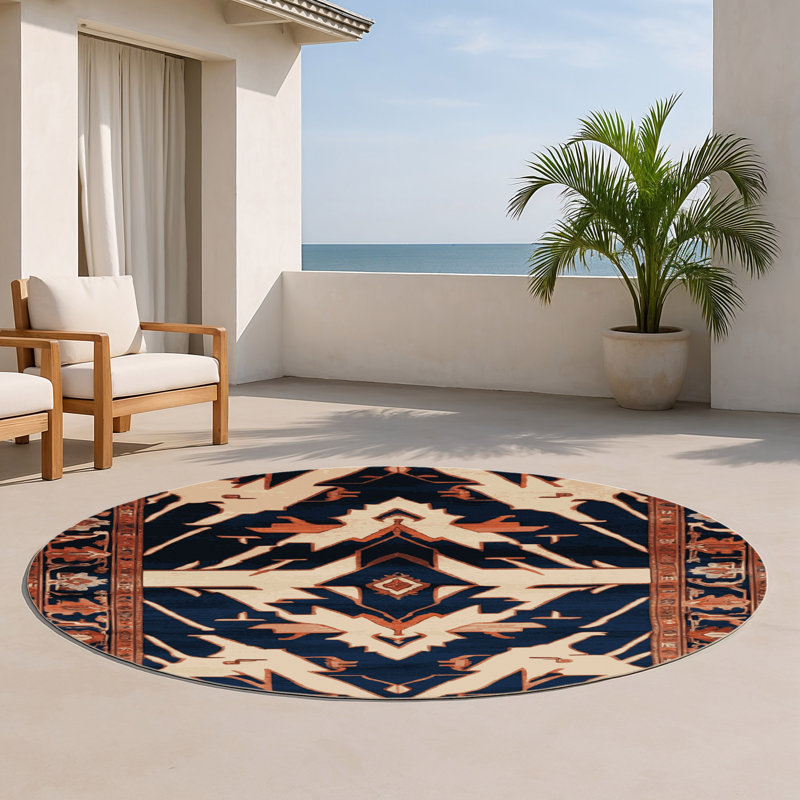 Tapis d'intérieur et d'extérieur gris Persian, Rond 5 pi
