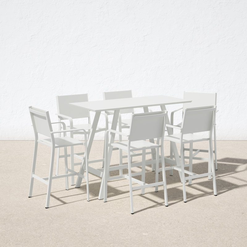Sunset Outdoor Bar Height Dining Set – Rectangular Patio Table & Matching Seating Collection, Powder-Coated Aluminum Frame