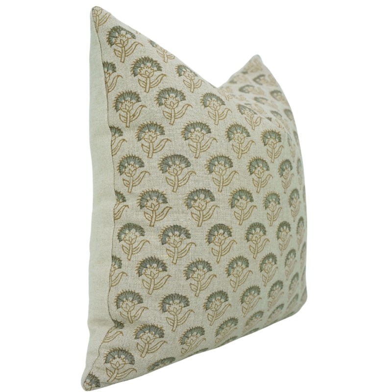 Coussin décoratif à motif de blocs de tissu fabriqué à la main Fab divine, Kesariya, H 20 po x l 20 po, Motif floral vert