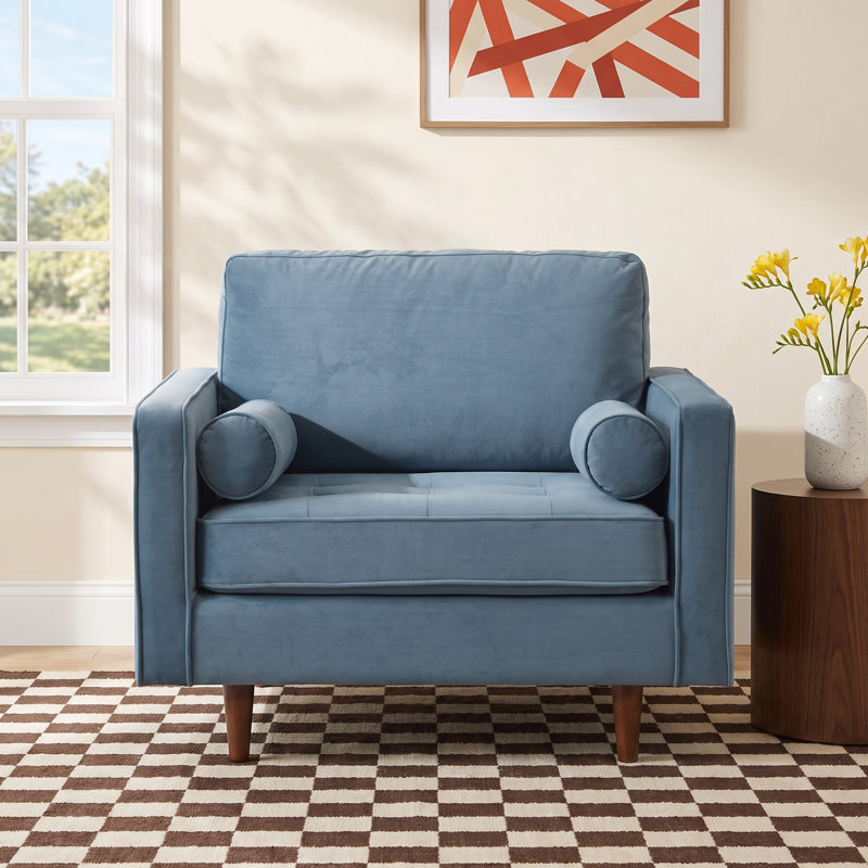 Geo 42" Wide Upholstered Armchair, Light Blue Velvet