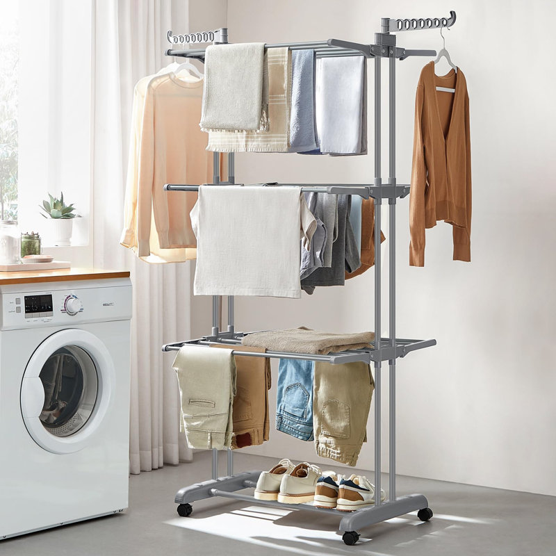 Large Clothes Airer, Foldable Clothes Drying Rack Laundry 4-Tier, Grey