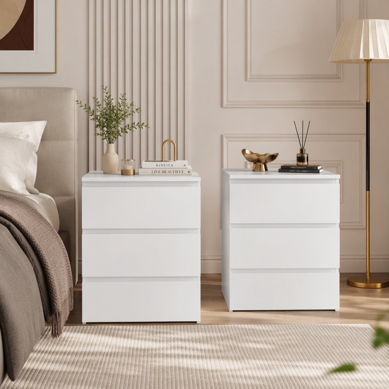 Ensemble de 2 petites commodes à 3 tiroirs pour un rangement polyvalent, White(3 Drawer)
