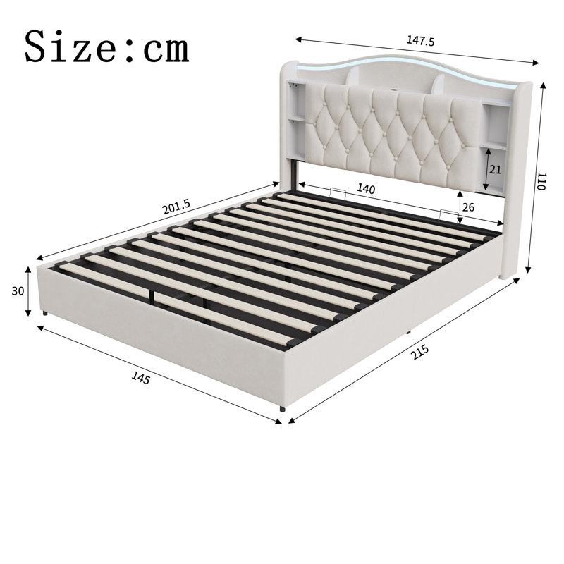 Solid Wood Ottoman Storage Bed, Beige, European Double (140 x 200 cm)