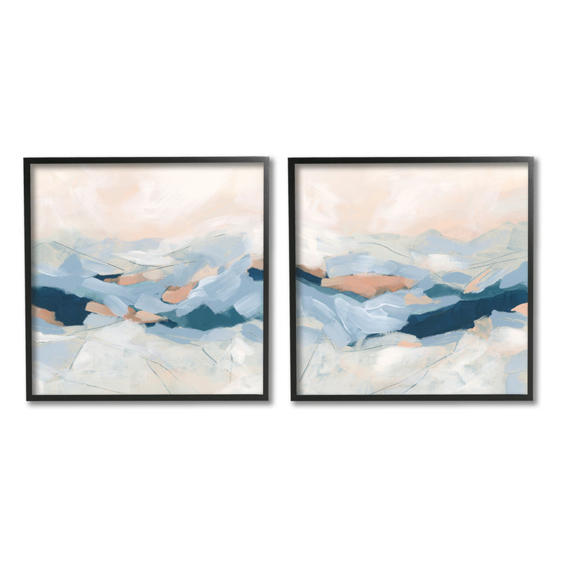 «Abstract Mountain Peaks Scenery» par June Erica Vess - Ensemble de 2 peintures sur bois, H 12 po x l 24 po x P 1,5 po