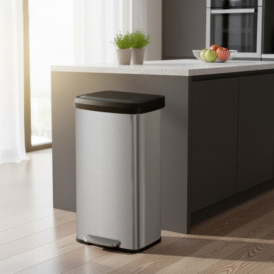 13 Gallon Stainless Steel Trash Can Step On Carbon Filter with 15 Trash Bags