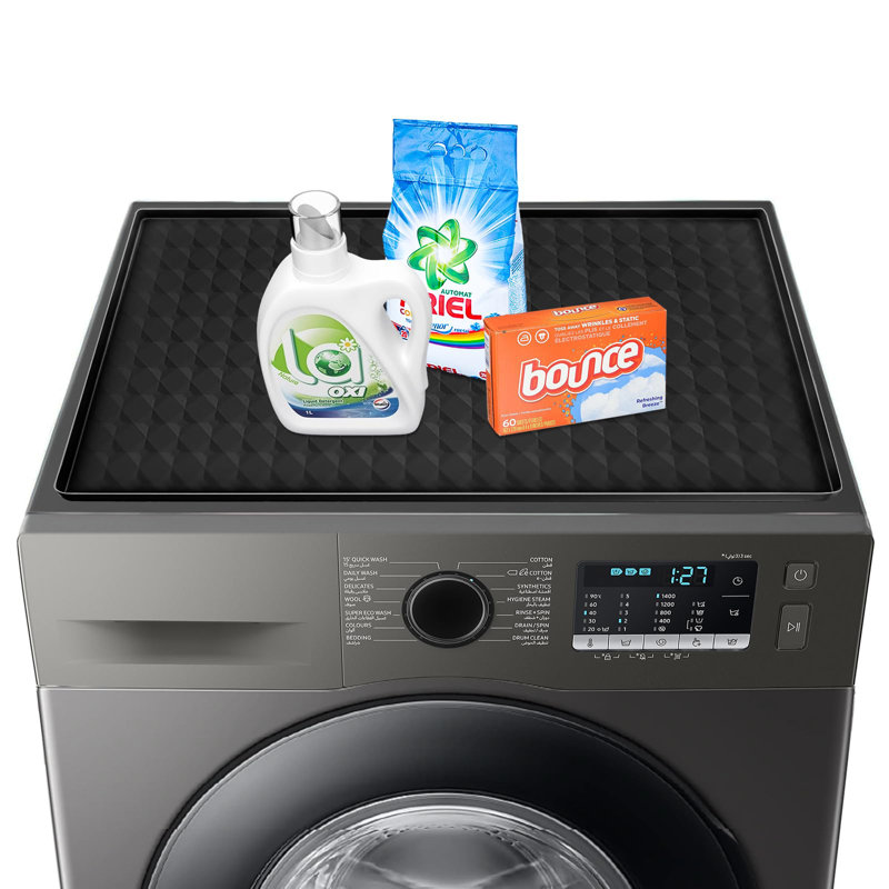 Washer And Dryer Top Protector Mat,Silicone Rubber Mat For Laudry Machine & Dryer,Non Slip Heavy Duty Waterproof Washable Top Cover Pad,Black