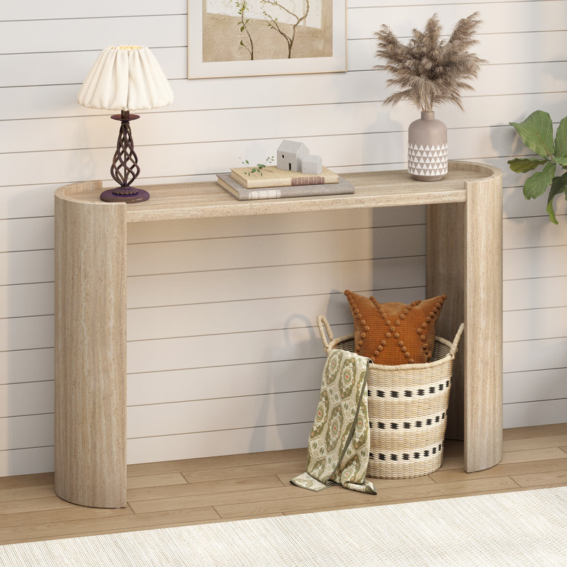 Console incurvée et étroite moderne de 119 cm | Table d'appoint minimaliste et élégante pour entrée | Beige