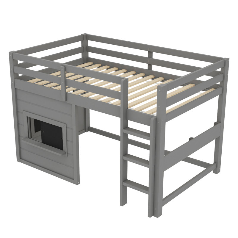 Lit mezzanine pour enfants avec tableau coulissant, gris, Simple