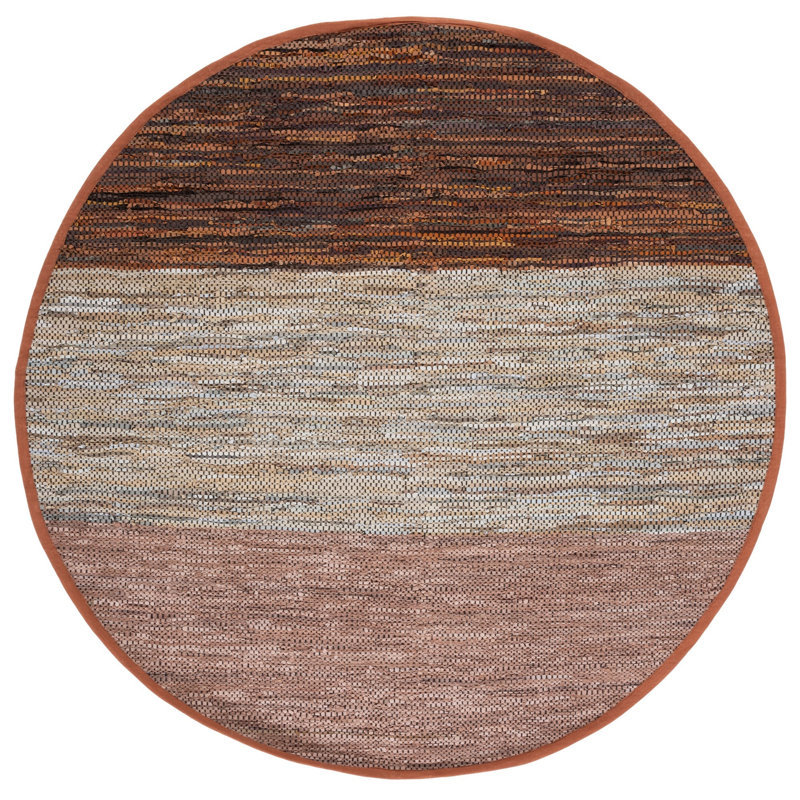 Grunwald Hand Woven Leather/Cotton/Jute Rug in Gray/Rust, Round 7'