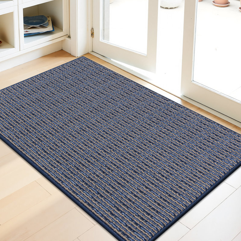Paillasson intérieur antidérapant lavable à la machine, Bleu, L 48 po x l 32 po