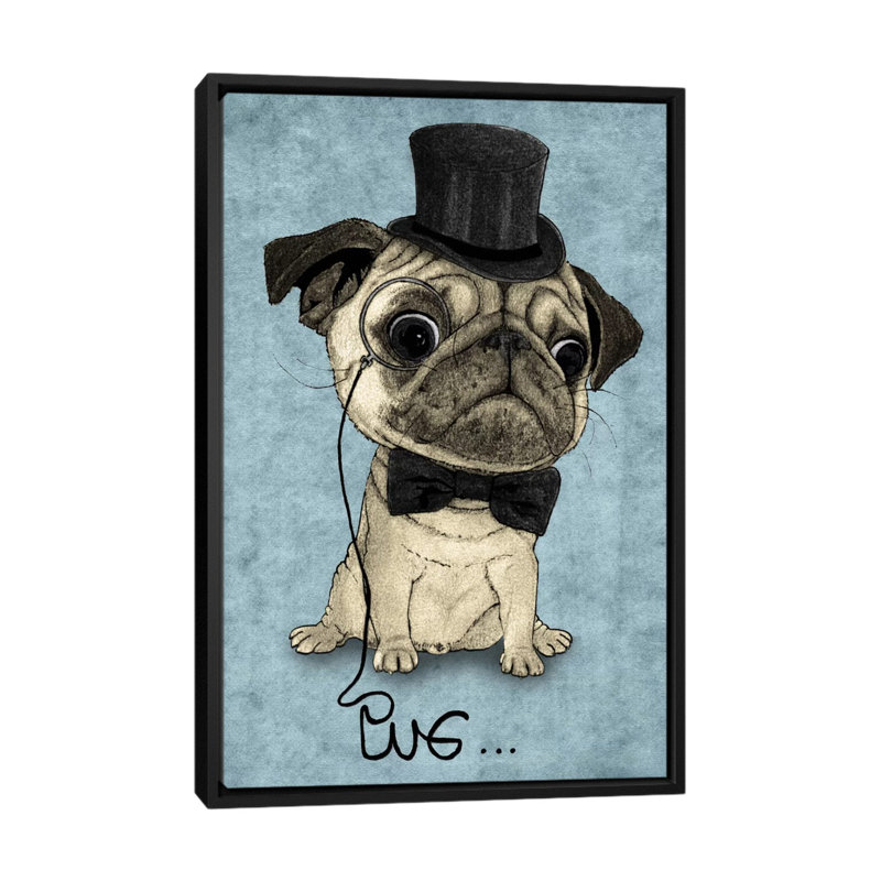 «Gentle Pug», impression sur toile, Toile avec cadre noir, H 48 po x l 32 po x P 1,5 po
