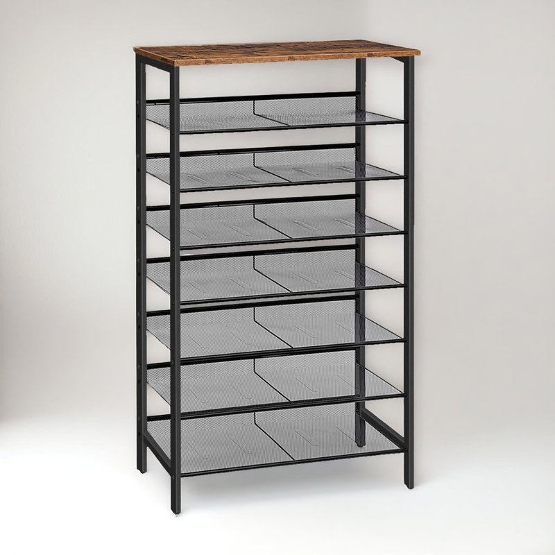 Shoe Rack 8 Tier Rustic Brown Industrial Hallway Furniture, 137'' H x 75'' W x 30'' D, Brown/Black
