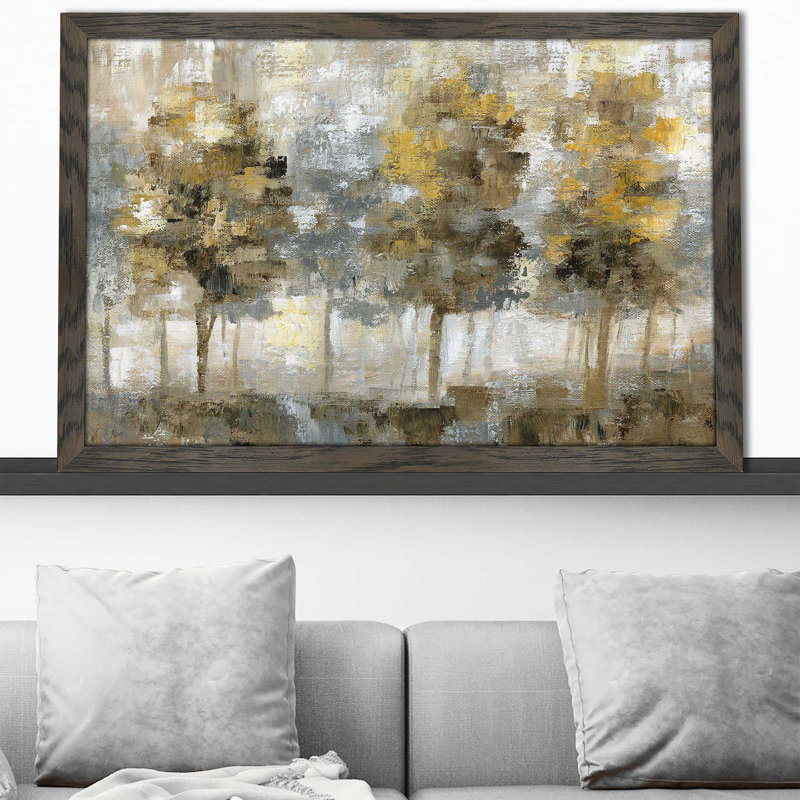 " Linen Trees " by Nan, Chocolate Distressed Framed, 27.5" H x 39.5" W x 0.75" D