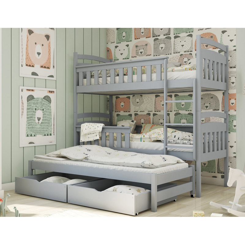 Willems Single (3') Bunk Bed and Mattress with Trundle, Grey