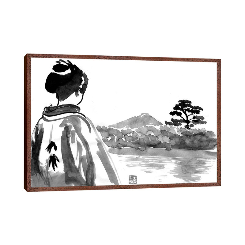 The Geisha Is Watching by Péchane - Print on Canvas, Classic Brown Wood Framed, 66.04 cm H x 45.72 cm W