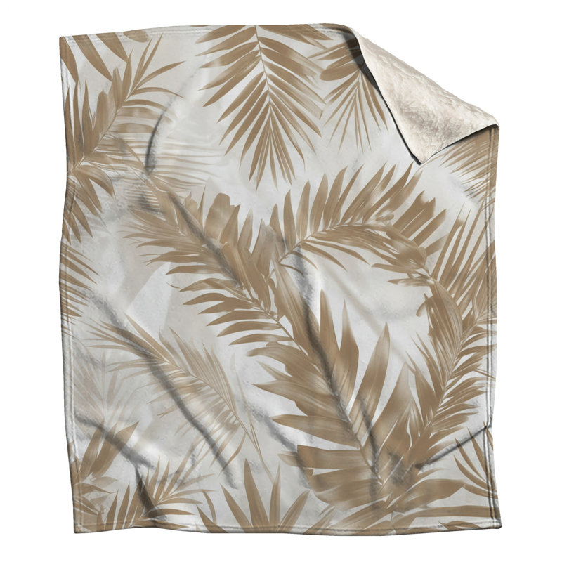 Palm Leaf Silhouette Blankets, 50in W x 60in H, Medium Beige Light Beige