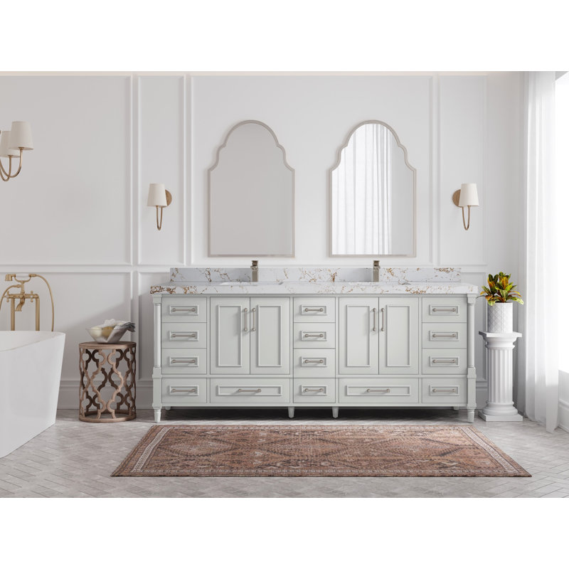 Ensemble de meuble-lavabo double 84 po Aberdeen, Viola or quartz, Gris Coventry