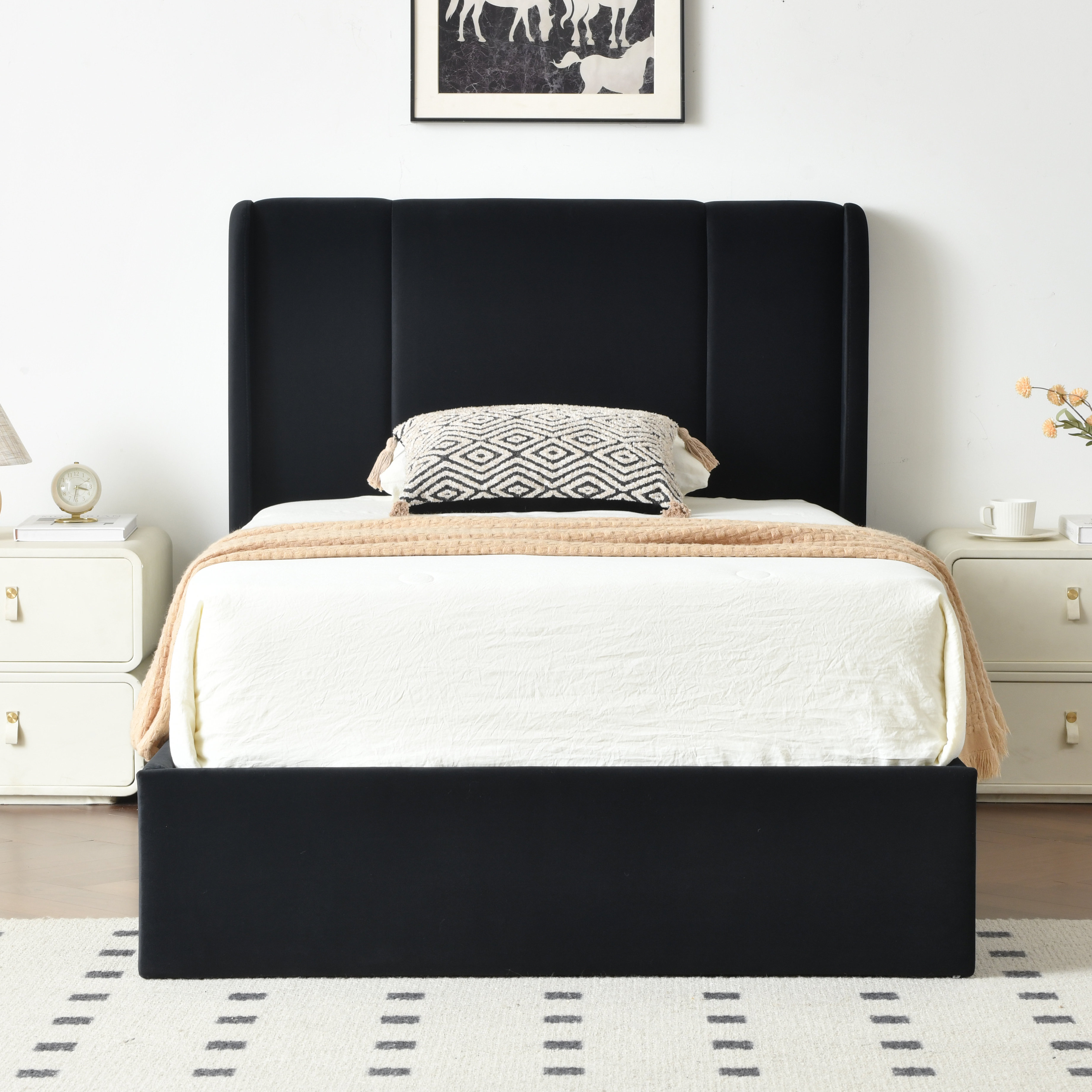 Juanetta Hydraulic Lift Up Storage Wingback Upholstered Platform Bed