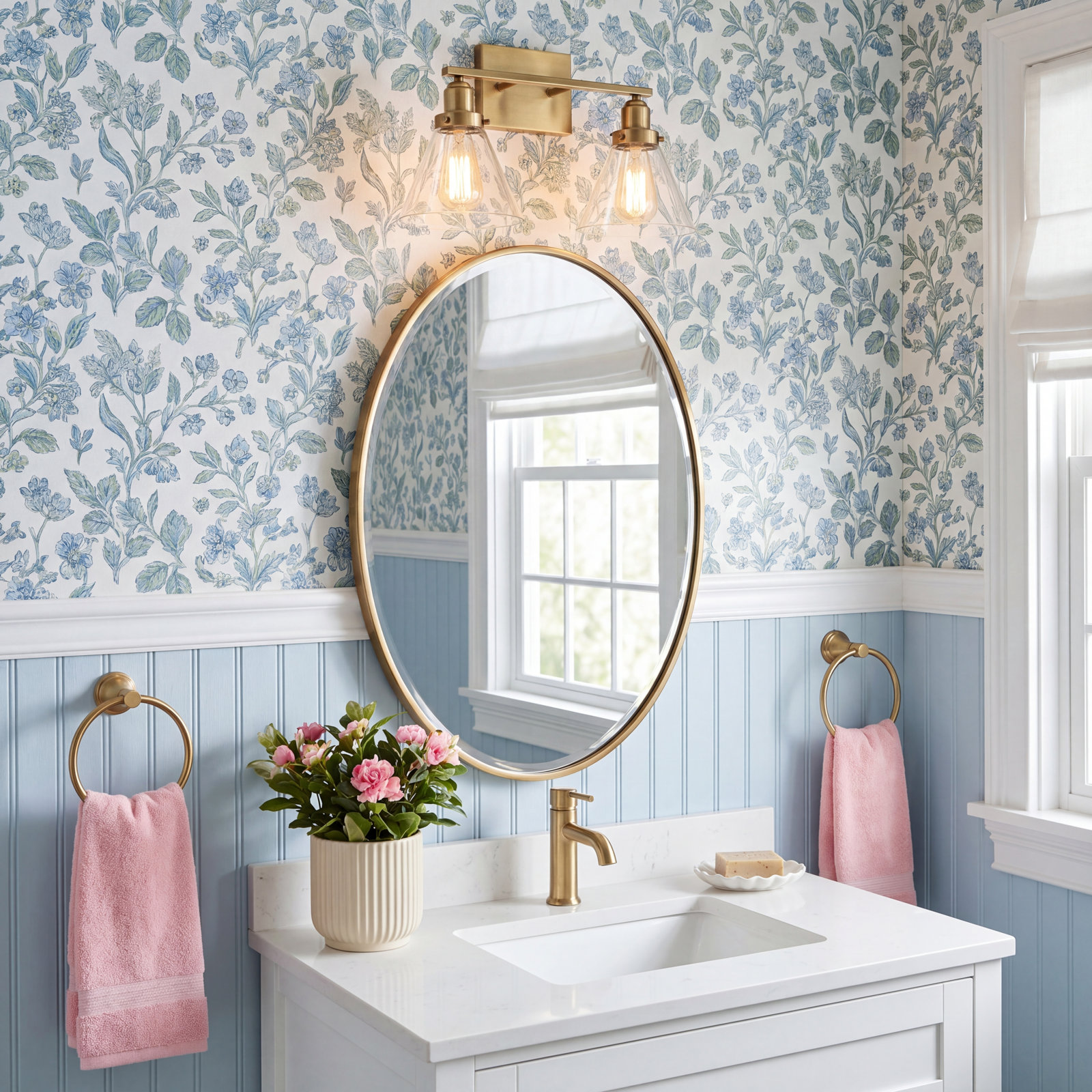 Catalina 2 Light Transparent Dimmable Bath Sconce, Warm Brass