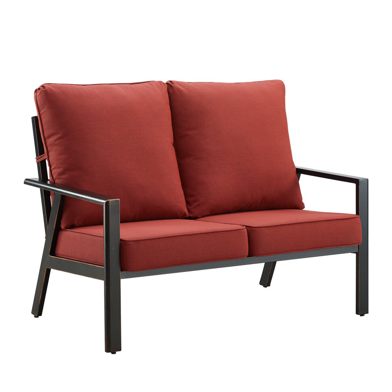 53.15'' Wide Straight Aluminum Loveseat with Cushions, Red