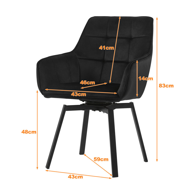 48cm H Velvet Upholstered Metal Armchair, Black