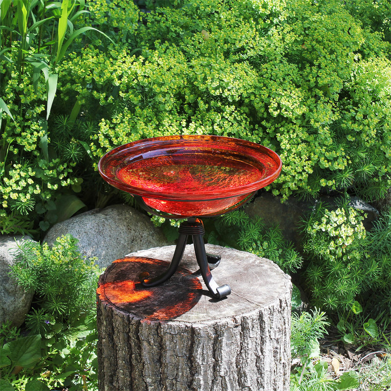 Bain d'oiseaux craquelé 12 po avec trépied, Rouge