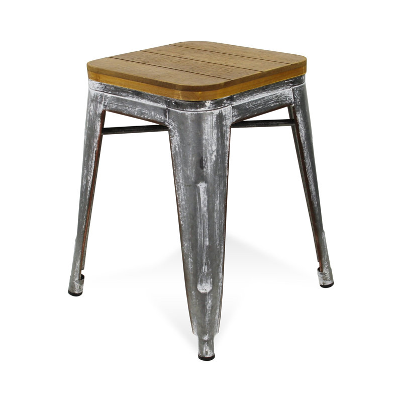 Chaise sans dossier en métal galvanisé 18 po, Bois brun / gris