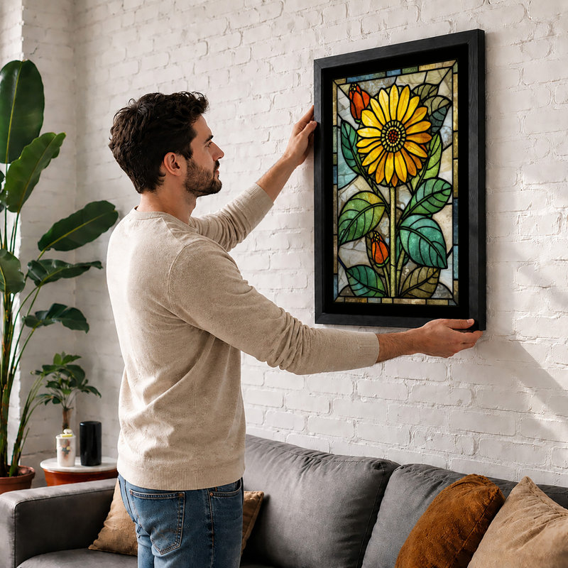 Stained Glass Daisy Botanical - Framed Print, Unframed, A1 - 84.1 x 59.4 cm
