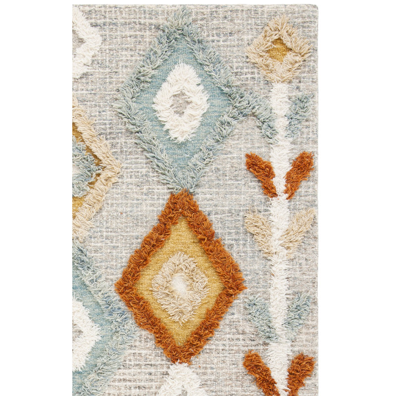 Tapis gris / bleu clair en laine touffeté à la main Macy, Rectangle 9 pi x 12 pi