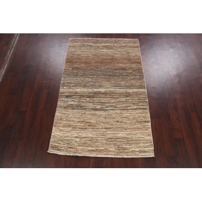 Tapis brun en laine noué à la main de conception unique 3 pi 11 po x 6 pi 2 po New Age