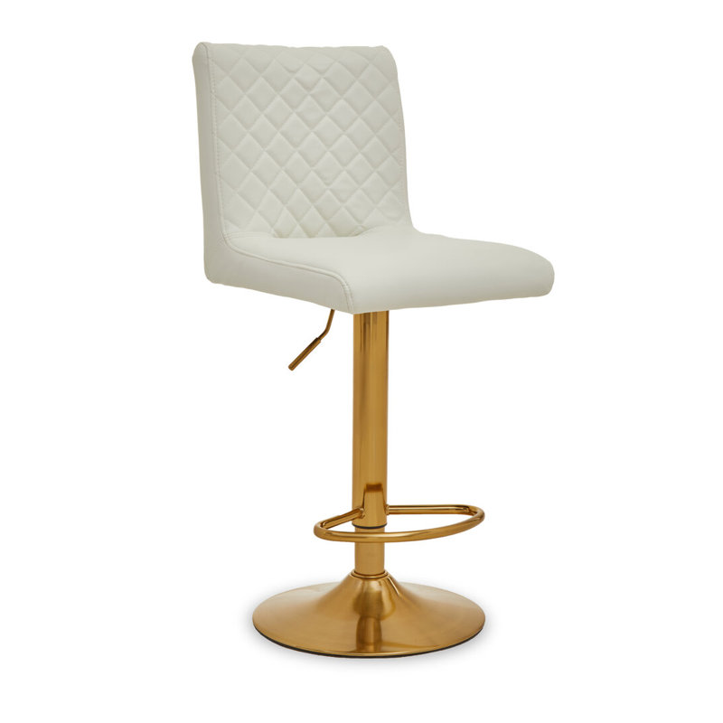 Counter Stool with Metal Frame, Gold, White
