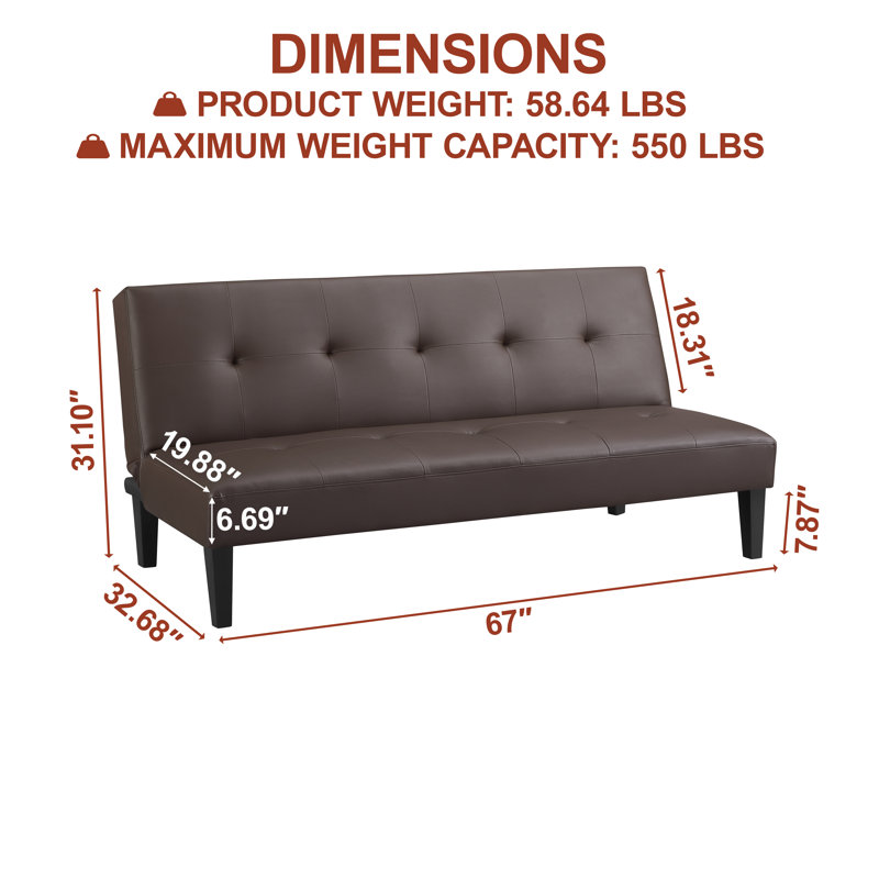 Armaquis Twin 66'' Faux Leather Convertible Sofa, Espresso Faux Leather