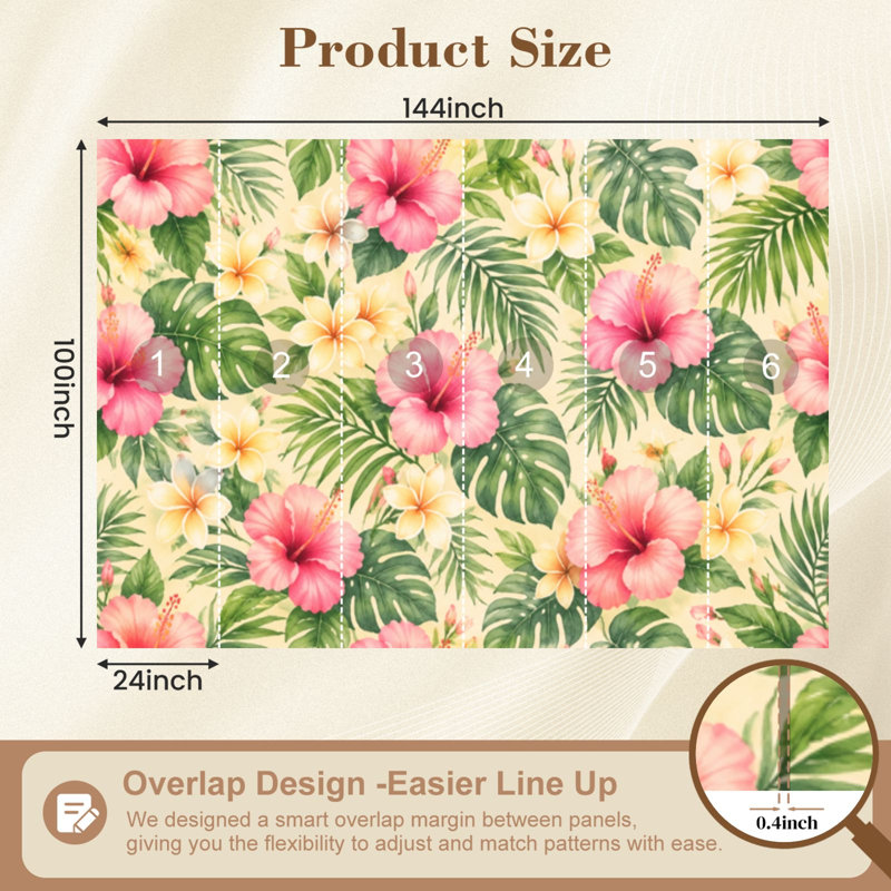 Papier peint adhésif auto-adhésif moderne pour la chambre à coucher avec fleurs d'hibiscus et feuilles d'hibiscus 100 "L x 144"