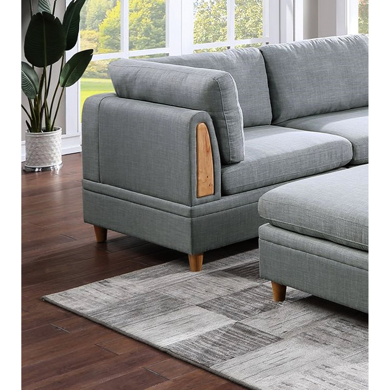 Canapé modulaire 8 pièces, gris, bois moderne et pour salon de style contemporain, tissu gris, dossier épuré