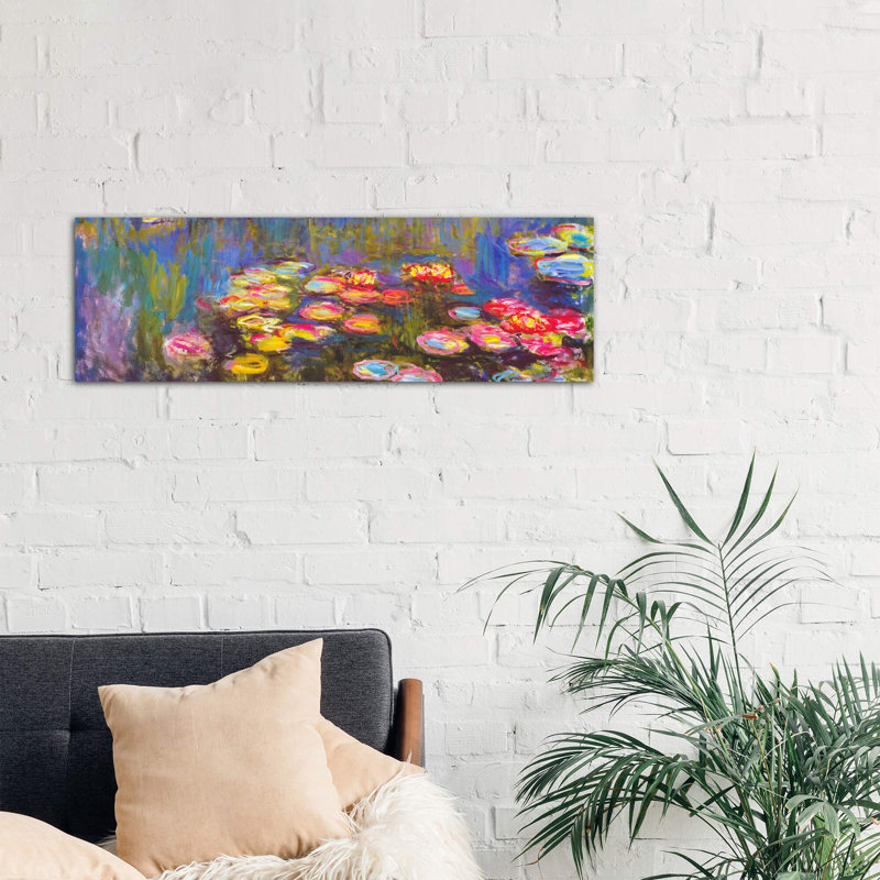 Water Lilies by Claude Monet - Floater Frame Panoramic Painting on Canvas, 121.92 cm H x 40.64 cm W x 1.91 cm D, No Frame
