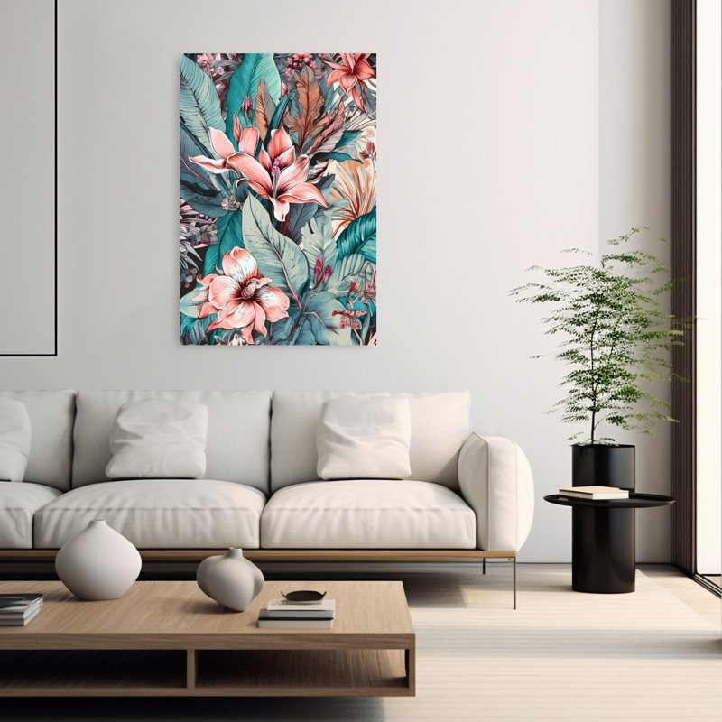Art floral abstrait tropical, H 60 po x l 40 po