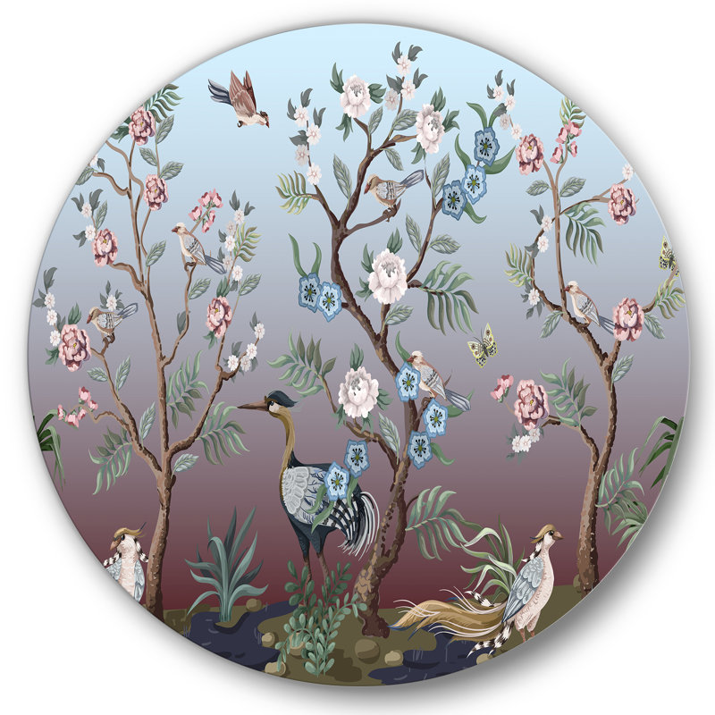 Chinoiserie avec oiseaux et pivoines, H 36 po x l 36 po x P 1 po