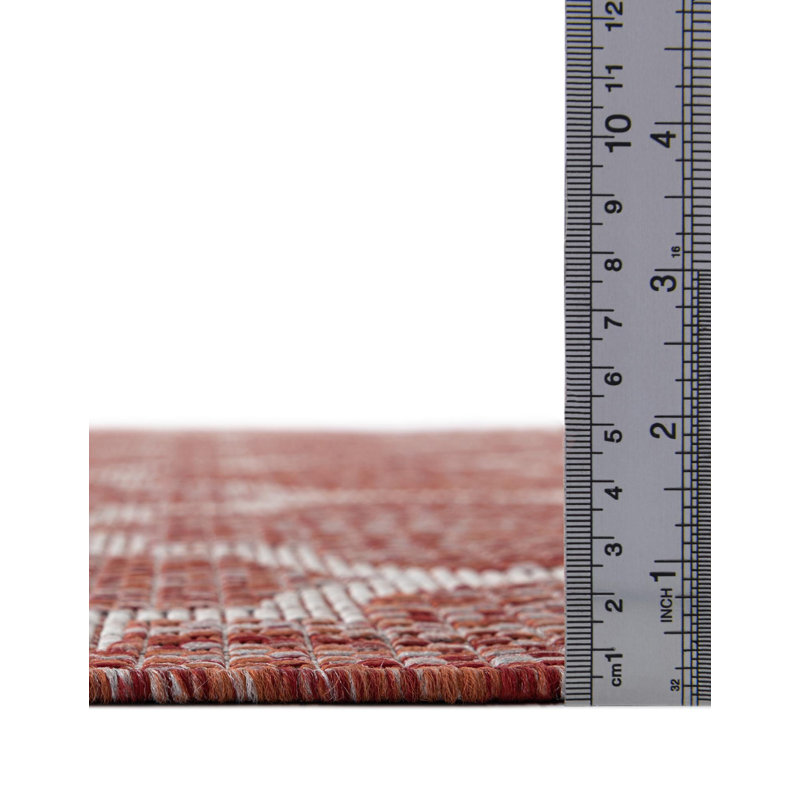 Tapis intérieur / extérieur géométrique rouge rouille, Rouge, Demi-cercle 2 pi 7 po x 4 pi 1 po