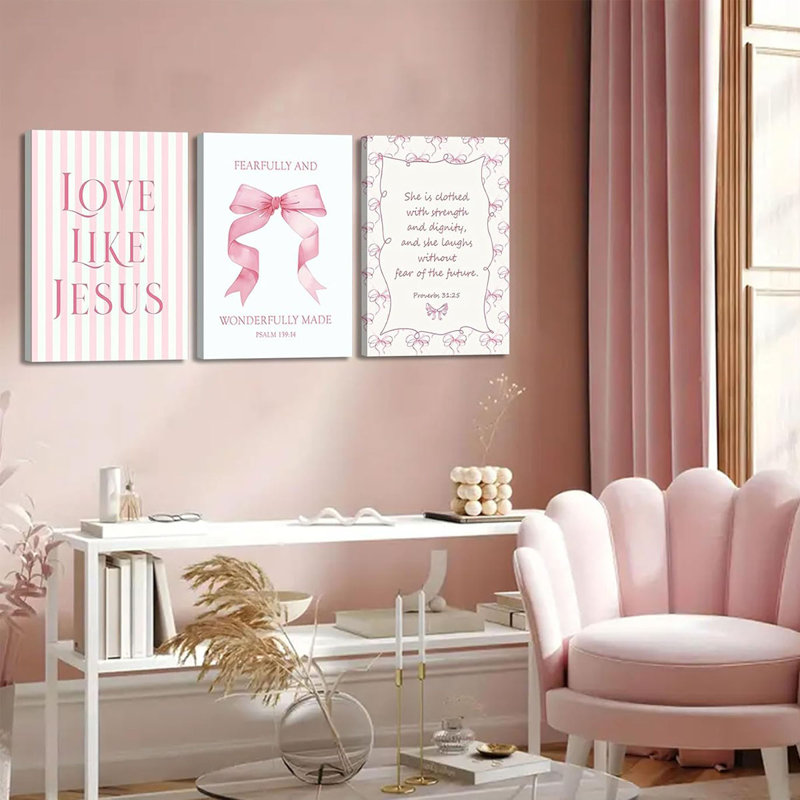 3 Piece Wrapped Canvas Print, Pink