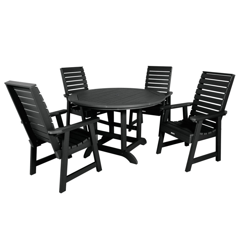 Ensemble de salle à manger d'extérieur 5 pièces 48 po Midwest, L 62,5 po x l 62,5 po x H 37 po, Noir