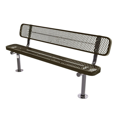 Bench, Black, Expanded, 6Ft, With Back, Surface