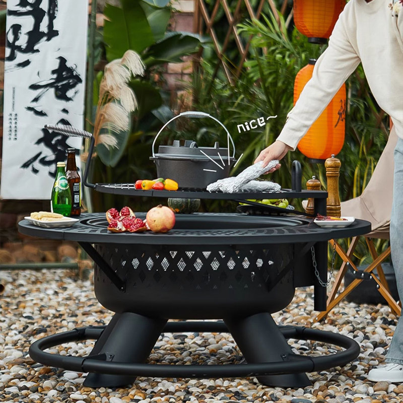 Round Charcoal Wood Burning Outdoor Cold-rolled Steel Fire Pit Table