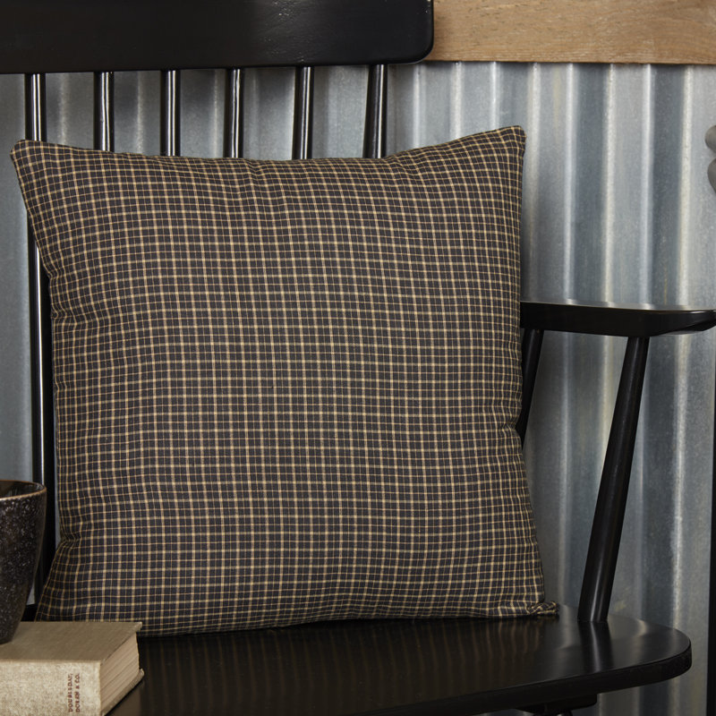 Kettle Grove Black and Khaki Plaid Cotton Pillow